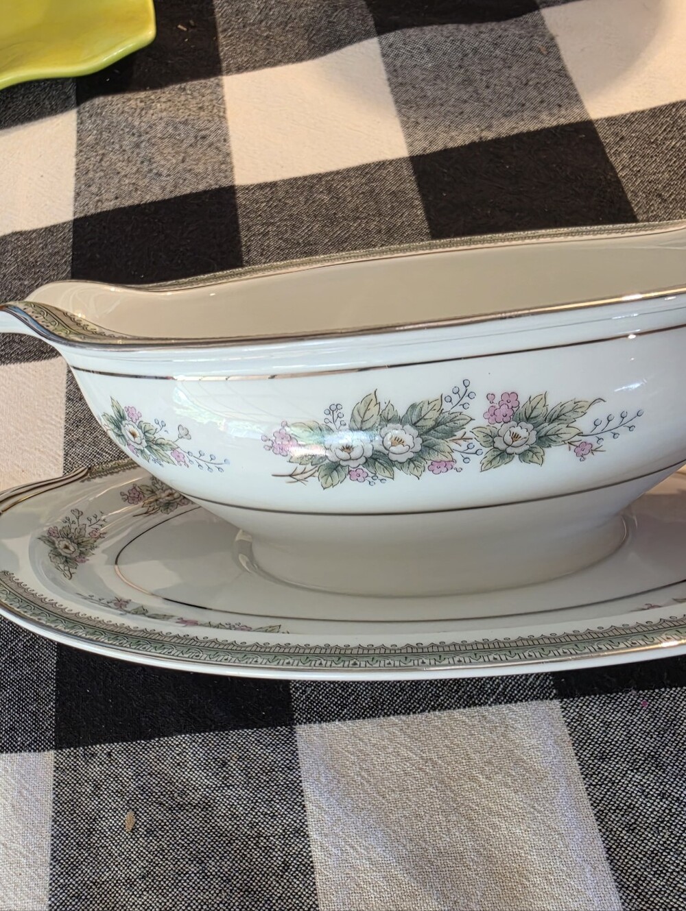 vintage Noritake Bristol China Gravy Boat with Attached Tray (Pattern #5504)